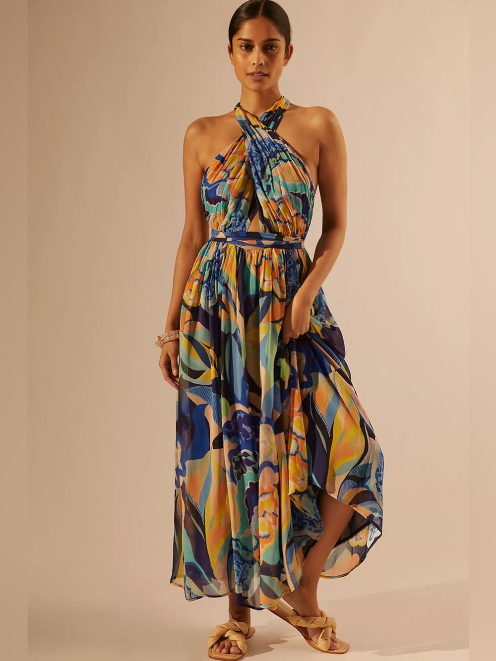 Alexandra Farmer for Anthropologie Printed Bohemian Maxi Dress Size XS